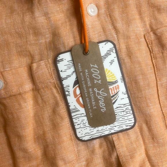 NWT‎ C&C California men's Orange 100% linen short sleeve button up beach summer - Picture 3 of 7